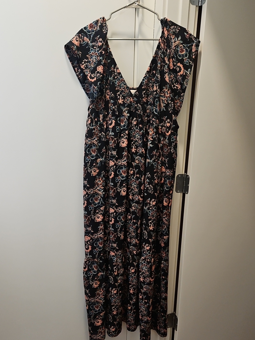 Universal Thread Black Floral V-Neck Maxi Dress with Pink Accents